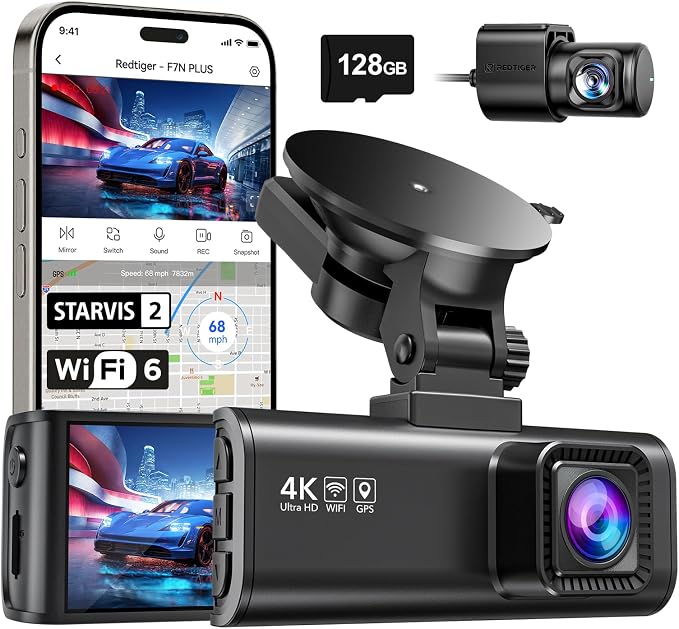 ARITEK 4K Dash Cam Front Rear, STARVIS 2 Sensor, Free Card Included, 5.8GHz WiFi-20MB/s Fast Download