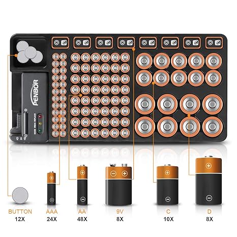 ARITEK Battery Organizer Storage Case with No Lid Snap, Portable Battery Tester
