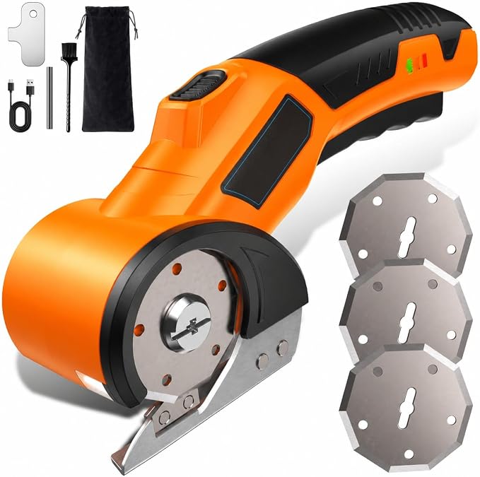 ARITEK Cordless Electric Scissors with 3 Tungsten Steel Blades, 2500mAh Battery