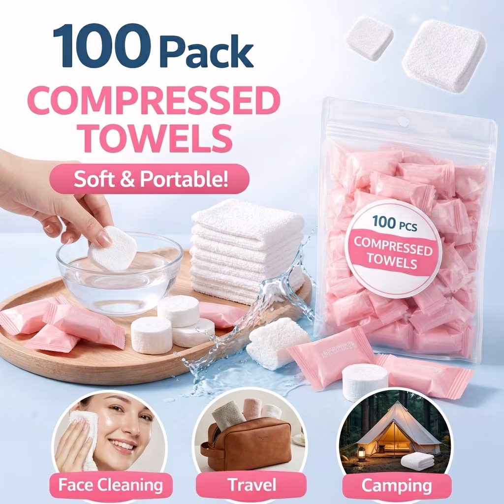 OLIF Compressed Towel 100 Portable Compressed Towels for Sports Travel and Outdoor Use