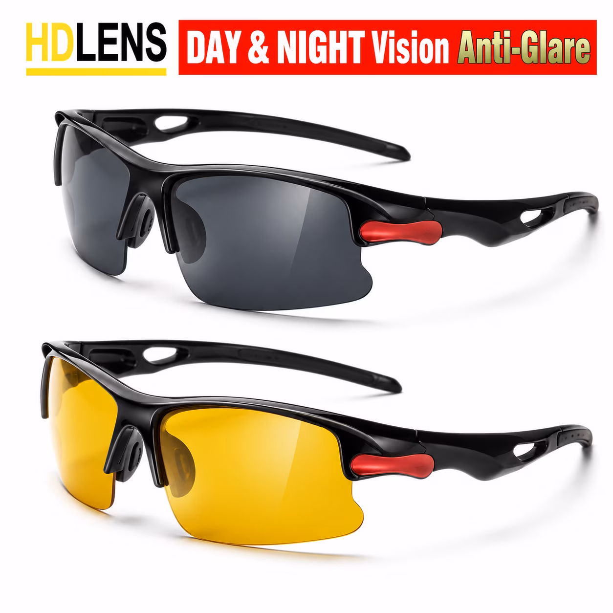 CAREFIA HD Vision Sunglasses Set 2 Pc Day Night Vision Antiglare Driving Sunglasses