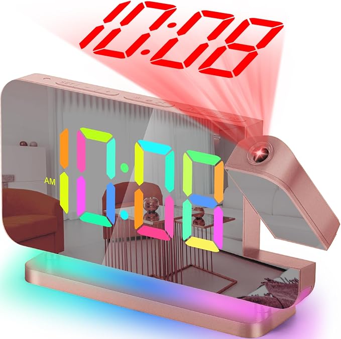 OLIF Projection Alarm Clock,7.4 in LED Mirror Digital Clocks